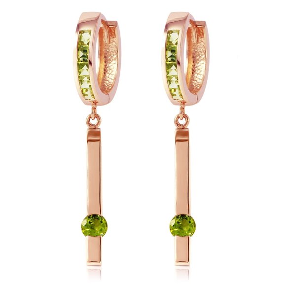14K. GOLD HUGGIE EARRINGS WITH DANGLING PERIDOTS - Picture 3 of 6